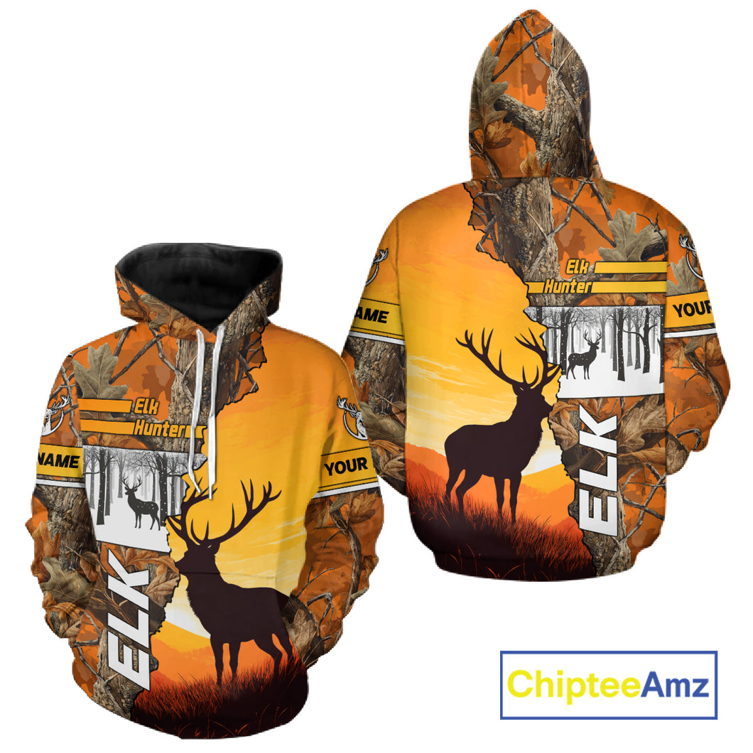 Elk Hunting Shirt Personalized 3D All Over Print Orange Autumn camo, Elk Hunting Shirt NHT137