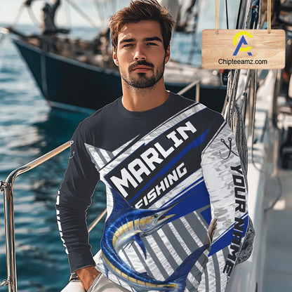 Personalized Marlin Fishing Jerseys For Fishing Team, Marlin Fishing Shirts Long Sleeve NHT919