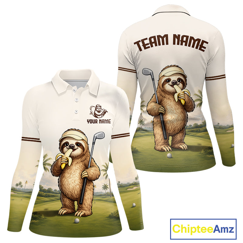 Personalized Funny Sloth Womens Golf Polo Shirt – Funny Golfer Polo For Women NHT928