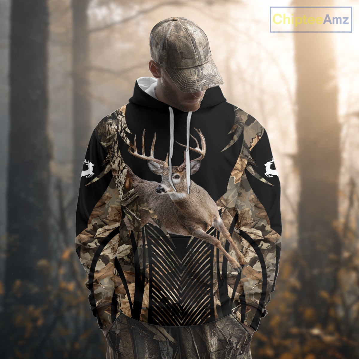 Whitetail Deer Hunting Shirt Black Camo 3D Custom Name, Season Deer Hunting, Hunting Gift NHT140