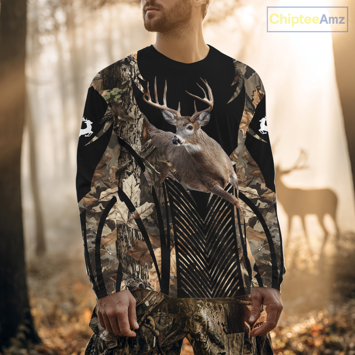 Whitetail Deer Hunting Shirt Black Camo 3D Custom Name, Season Deer Hunting, Hunting Gift NHT140
