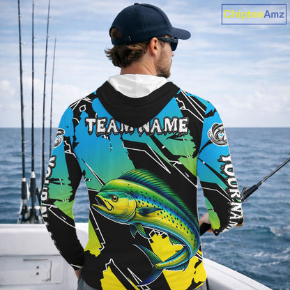 Personalized Mahi Mahi Fishing Shirts Long Sleeve Custom Team Name, Hooded Fishing Jersey For Men NHT479