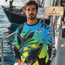 Load image into Gallery viewer, Personalized Mahi Mahi Fishing Shirts Long Sleeve Custom Team Name, Fishing Jersey For Men NHT479