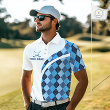 Load image into Gallery viewer, White And Green Argyle Pattern Mens Golf Polo Shirt Custom Golf Polo Best Golf Gifts NHT561
