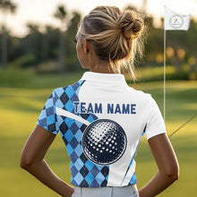 Load image into Gallery viewer, White And Green Argyle Pattern Womens Golf Polo Shirt Custom Golf Polo Best Golf Gifts NHT561