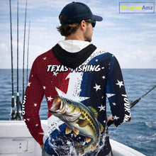 Load image into Gallery viewer, Personalized Texas Flag Bass Fishing Shirt Jerseys, Texas Bass Fishing Shirts Long Sleeve Hooded For Men NHT758
