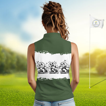 Funny Sleeveless Womens Golf Polo Shirt Green And White Golf Balls Personalized Golf Shirts For Womens NHT787