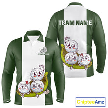 Load image into Gallery viewer, Mens Custom Green White Golf Team Polo Shirt, Funny Golf Ball Family Design, Matching Team Outfit NHT789