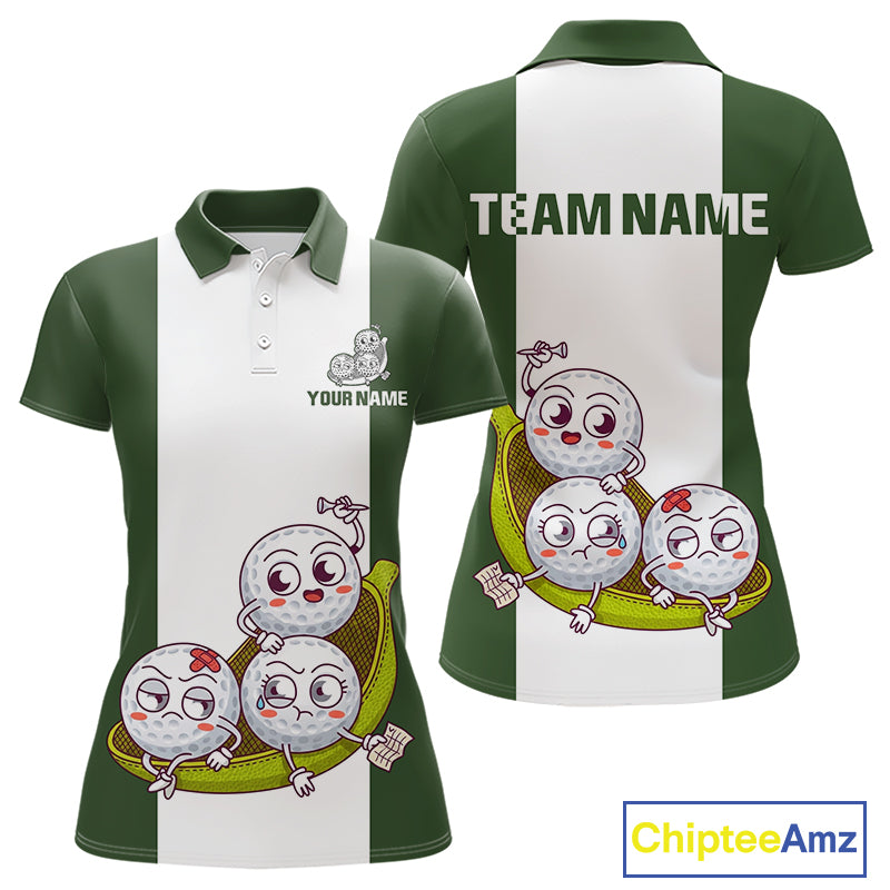 Custom Green White  Womens Golf Team Polo Shirt, Funny Golf Ball Family Design, Matching Team Outfit NHT789