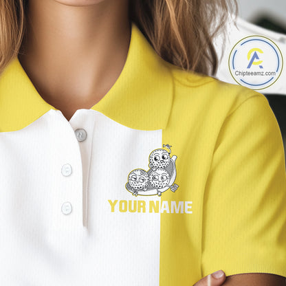 Custom Yellow White Womens Golf Team Polo Shirt, Funny Golf Ball Family Design, Matching Team Outfit NHT790
