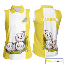 Load image into Gallery viewer, Custom Yellow White Sleeveless Womens Golf Team Polo Shirt, Funny Golf Ball Family Design, Matching Team Outfit NHT790