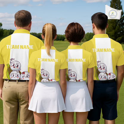 Custom Yellow White Womens Golf Team Polo Shirt, Funny Golf Ball Family Design, Matching Team Outfit NHT790