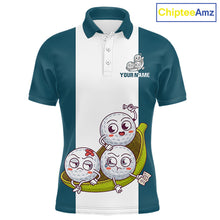 Load image into Gallery viewer, Mens Custom Blue Teal White Golf Team Polo Shirt, Funny Golf Ball Family Design, Matching Team Outfit NHT791
