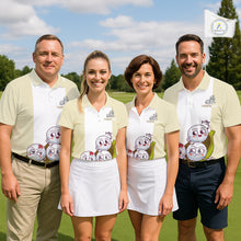 Load image into Gallery viewer, Custom Beige White Womens Golf Team Polo Shirt, Funny Golf Ball Family Design, Matching Team Outfit NHT792