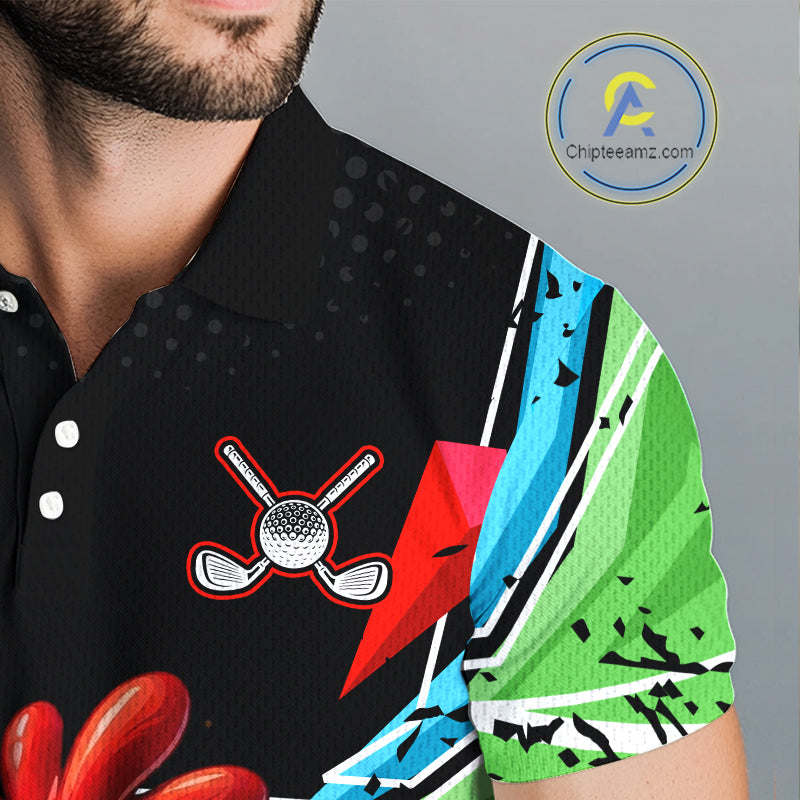 Personalized Crazy Rooster Golf Polo Green Abstract Geometric Golf Apparel For Men NHT955