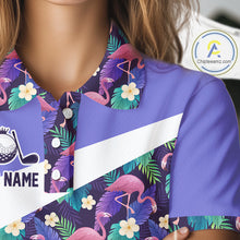Load image into Gallery viewer, Purple Flamingo Tropical Pattern Womens Golf Polo Shirt Custom Golf Shirts For Golfer NHT584