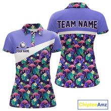 Load image into Gallery viewer, Purple Flamingo Tropical Pattern Womens Golf Polo Shirt Custom Golf Shirts For Golfer NHT584