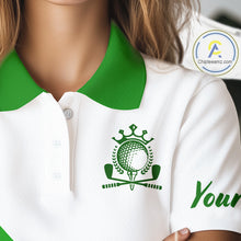 Load image into Gallery viewer, Personalized Polo Golf Shirts Custom For Womens White And Green Golf Shirts Team Golf Jersey NHT592