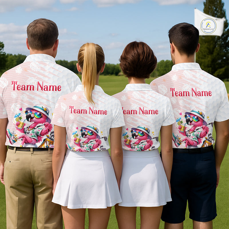 Funny Flamingo Golf Shirt With Pattern Pink Tropical – Personalized Name & Team Custom Polo For Womens NHT597