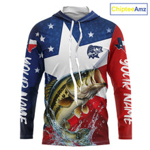 Load image into Gallery viewer, Hooded Design Texas Flag Bass Performance Fishing Shirts, Custom Texas Bass Fishing Jersey NHT609