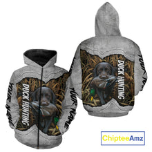 Load image into Gallery viewer, Waterfowl Duck Hunting Shirt – Gray Camo Personalized with Black Lab, Hunting Clothes NHT174