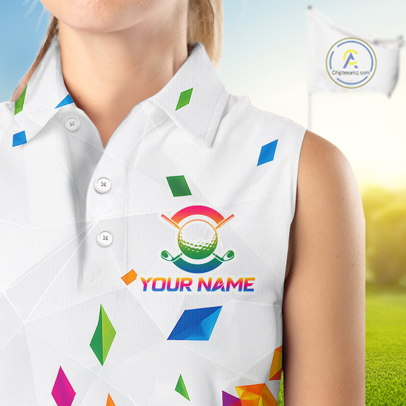 Custom Name Sleeveless Womens Golf Polo Jerseys – Breathable Colorful Geometric Athletic Shirt NHT839