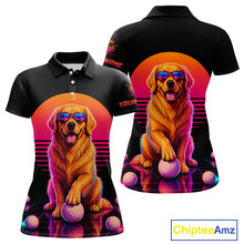 Load image into Gallery viewer, Personalized Golden Retriever Womens Golf Polo Shirt – Vintage Neon Golf Design