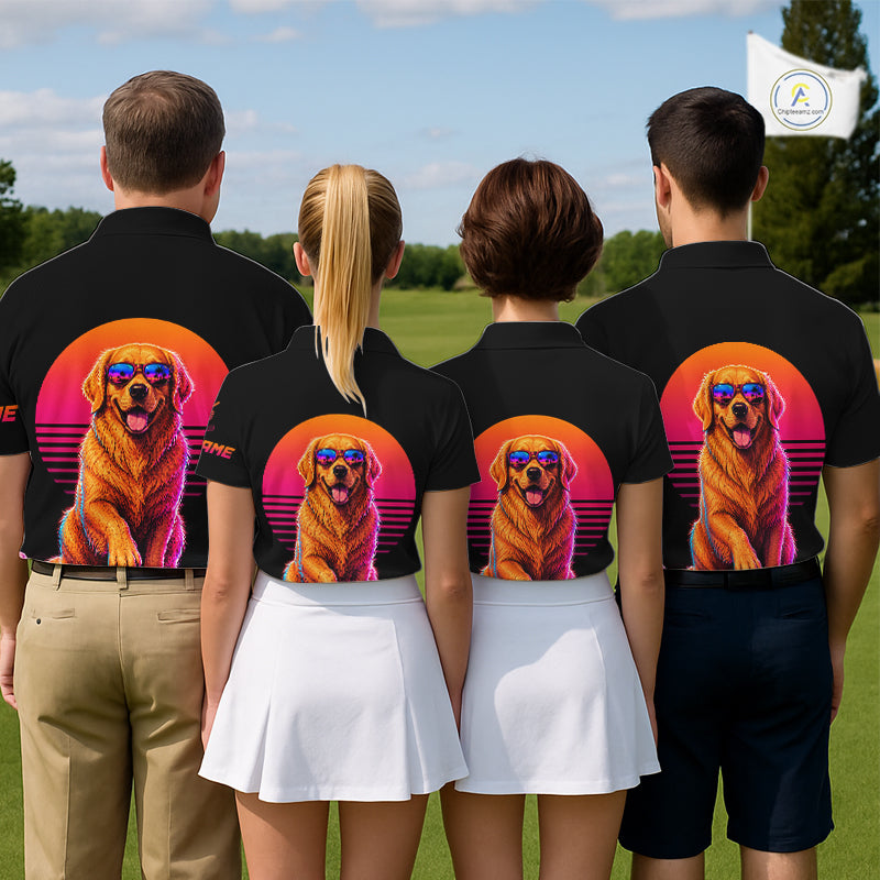 Personalized Golden Retriever Mens Golf Polo Shirt – Vintage Neon Golf Design NHT991