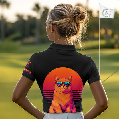 Personalized Funny Cat Womens Golf Polo Shirt – Vintage Neon Golf Design NHT992