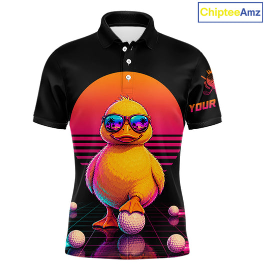 Personalized Funny Duck Cool Mens Golf Polo Shirt – Vintage Neon Golf Design