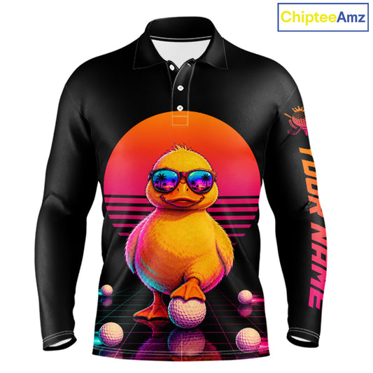 Personalized Funny Duck Cool Mens Golf Polo Shirt – Vintage Neon Golf Design