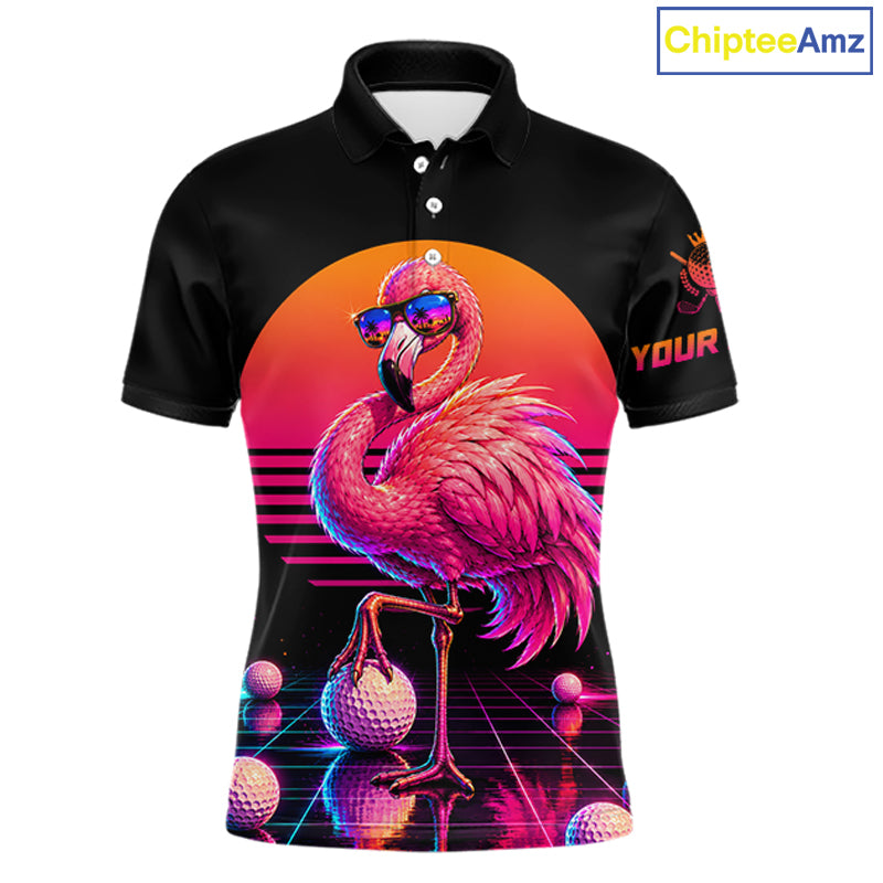 Personalized Funny Flamingo Mens Golf Polo Shirt – Vintage Neon Golf Design