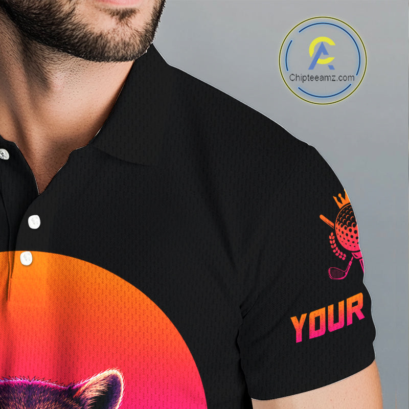 Personalized Funny Raccoon Mens Golf Polo Shirt – Vintage Neon Golf Design NHT995