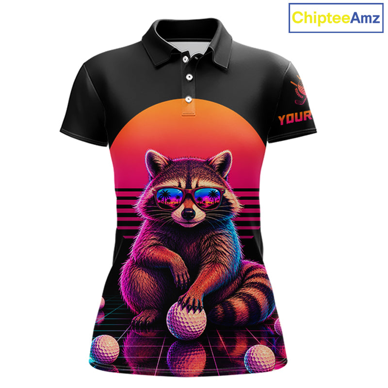 Personalized Funny Raccoon Womens Golf Polo Shirt – Vintage Neon Golf Design