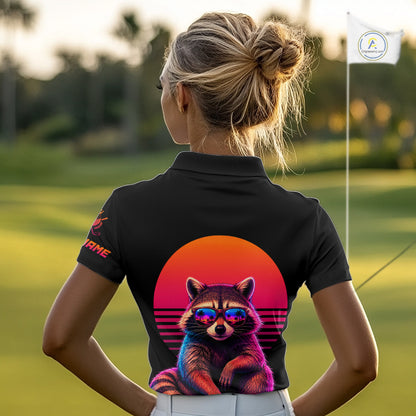 Personalized Funny Raccoon Womens Golf Polo Shirt – Vintage Neon Golf Design