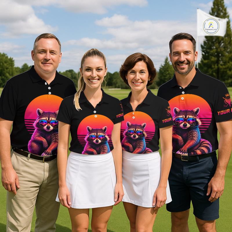 Personalized Funny Raccoon Mens Golf Polo Shirt – Vintage Neon Golf Design NHT995