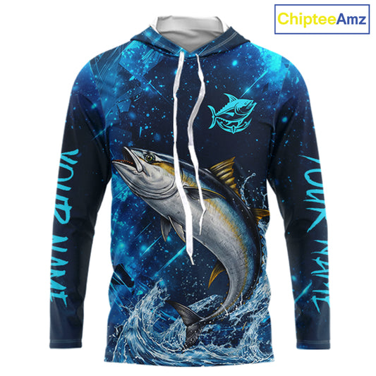 Personalized Tuna Saltwater Blue Long Sleeve Performance Fishing Shirts, Fishing Shirt Gift NHT430