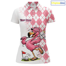 Load image into Gallery viewer, Funny Pink Flamingo Argyle Pink Pattern Golf Polo Shirt Custom Golf Shirts For Womens NHT650