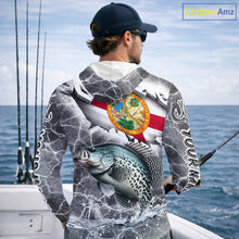 Load image into Gallery viewer, Florida Crappie Camo Gray Custom Long Sleeve Hooded Performance Fishing Shirts, Florida Flag Fishing Jerseys NHT658