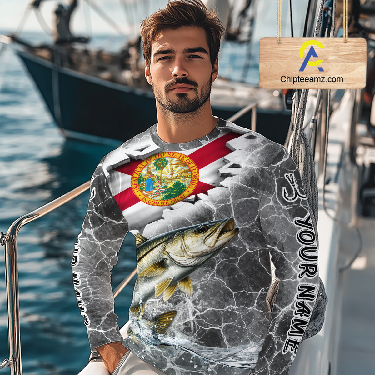 Florida Snook Camo Gray Custom Long Sleeve Performance Fishing Shirts, Florida Flag Fishing Jerseys NHT661