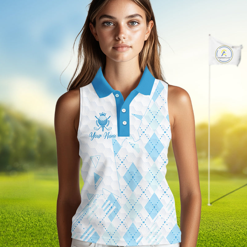 Personalized Womens Sleeveless Golf Shirt Argyle Style – Custom Name Polo, Gift For Mom, Golfer Gift Idea NHT671