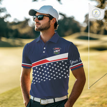 Load image into Gallery viewer, Blue Navy American Flag Mens Golf Polo Shirts Custom Patriotic Team Golf Shirts For Men Golf Gifts NHT693