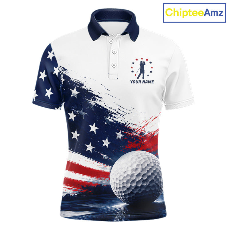Men's Patriotic Golf Polo Shirt – USA Flag Golf Apparel, Red White Blue Performance Polo 
