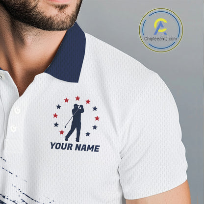 Men's Patriotic Golf Polo Shirt – USA Flag Golf Apparel, Red White Blue Performance Polo 