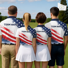Load image into Gallery viewer, Women's Patriotic Golf Polo Shirt – USA Flag Golf Apparel, Red White Blue Performance Polo NHT1048