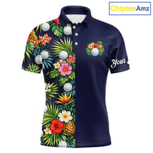 Load image into Gallery viewer, Mens Golf Polo Shirt Green Tropical Flower Leaves Custom Name Golf Polo Shirts, Golfing Gift NHT720