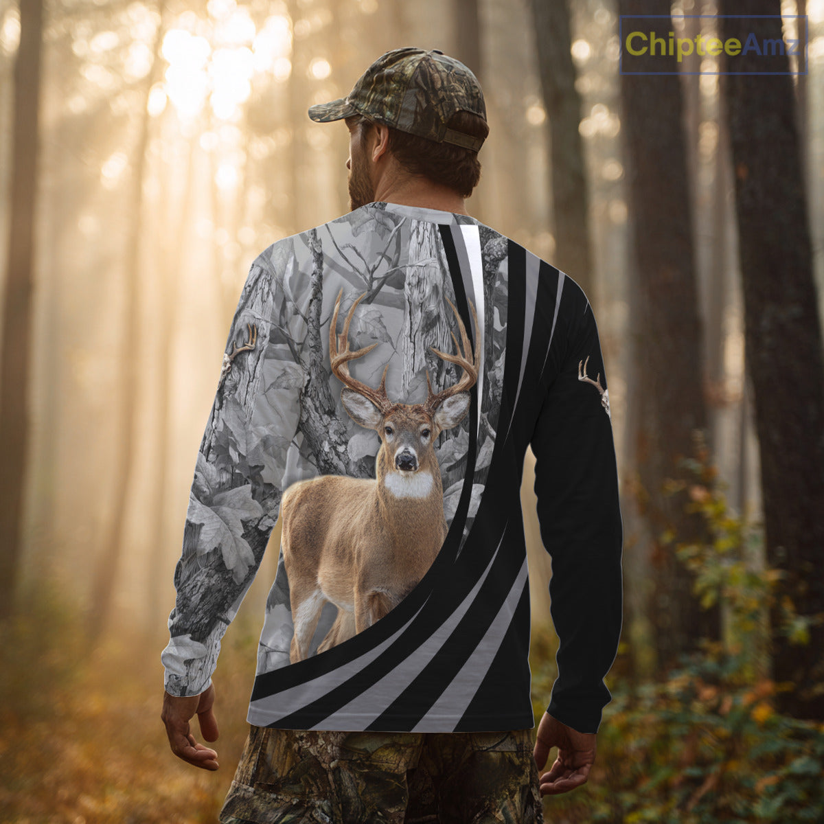 Deer Hunting Camo Custom Name 3D All Over Print Shirt Gray Black, Best Deer Hunting Shirt NHT210