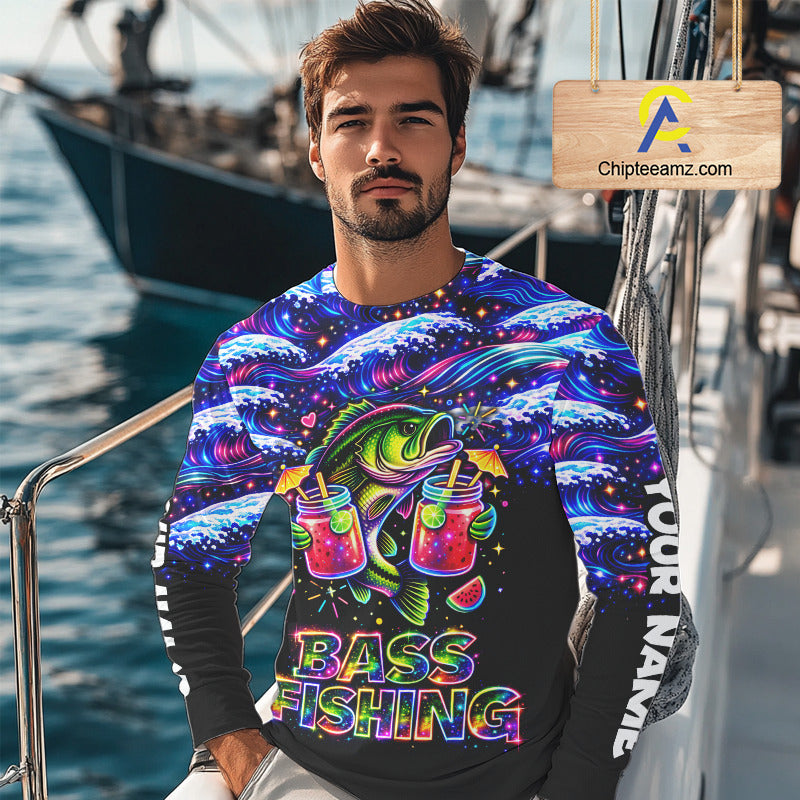 Bass Fishing Shirts Long Sleeve - Neon Bass Shirt, Funny Fishing Gift For Fishermen NHT535