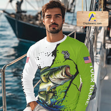 Load image into Gallery viewer, Green Camo Largemouth Bass Fishing Shirts Long Sleeve, Custom Big Bass Fishing Jerseys NHT481