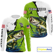 Load image into Gallery viewer, Green Camo Largemouth Bass Fishing Shirts Long Sleeve, Custom Big Bass Fishing Jerseys NHT481